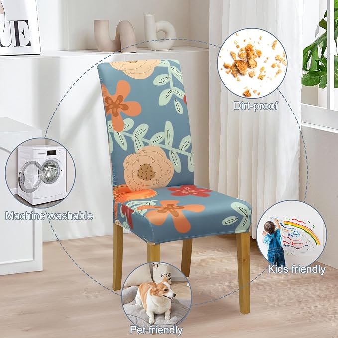 Dining Chair Covers, Stretch Seat Covers, Washable Furniture Protector | 4 Pack, Washable, Stretch Fit, Soft, Non Slip, Dining Chair Covers, Seat Protector, Furniture Cover,Easy Clean - Image 6