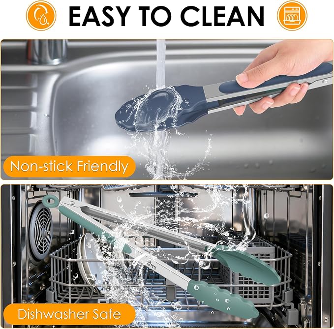 HOTEC Premium Stainless Steel Locking Kitchen Tongs with Silicon Tips, Set of 3-7", 9" and 12" (Neutral) - Image 4