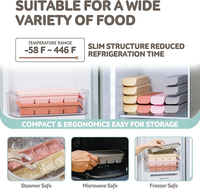 Silicone Freezer Trays with Lid, 1oz 6 Section - Leak Proof Silicone Freezer molds for Homemade Baby Food Breastmilk, Purees, Vegetables, Baby Food Jars Ice Tray with Lid BPA Free Indie Pink