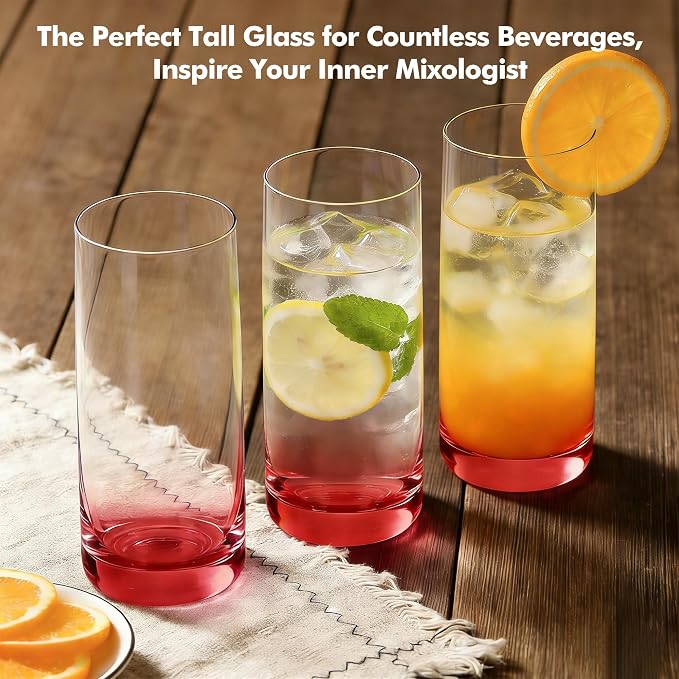 Red Highball Glasses Set of 6,13oz Red Drinking Glass Cups for Mixed Drink Cocktail, Beer, Mojito, Water and Juice,Thick Tall Crystal Glassware for Kitchen, Restaurant, Home Bar and Parties - Image 6