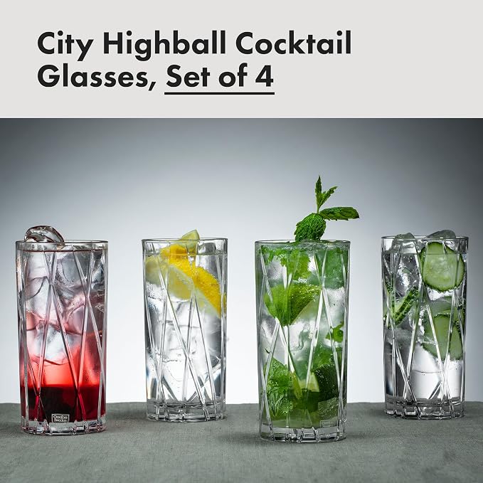 Orrefors City Highball Glass (Set of 4) - 12 Fl. Oz., Asymmetric Design, Versatile Glassware for Cocktails, Margaritas, Water, Iced Tea, Soda, Dishwasher Safe - Image 2