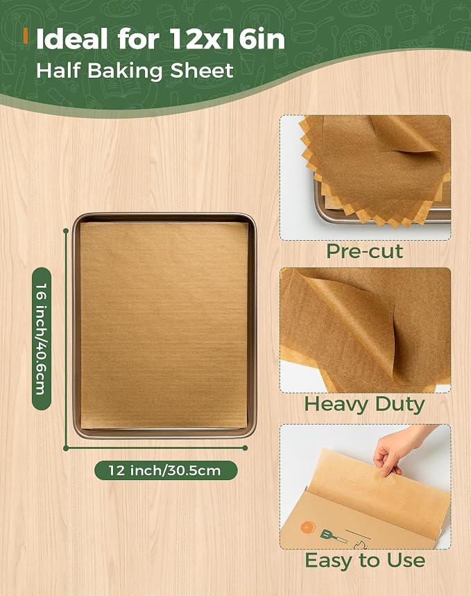 12x16 Parchment Paper Sheets – 80 Precut, Unbleached, Non-Stick Sheets for Half Baking Sheet, Flat-Packed (No Folds/Creases) & Oven Safe, Gift Box for Baking, Air Fryer & Microwave - Image 2