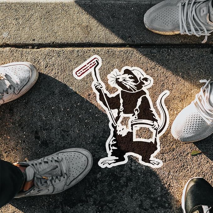 FINGERINSPIRE Banksy Mouse Stencil for Painting with Brush 11.8x11.8inch Reusable Mouse Holding Paint Roller Template Hollowed Rat Carrying Paint Bucket Stencil Plastic PET Banksy Theme Template - Image 4