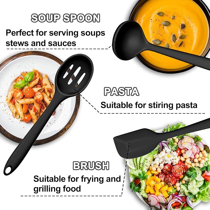 Silicone Kitchen Utensils Set, Umite Chef 22Pcs Cooking Utensils Spatula Set, Heat Resistant Non-Stick Silicone, Dishwasher Safe Cooking Gadgets Tools Set(Black) - Image 3
