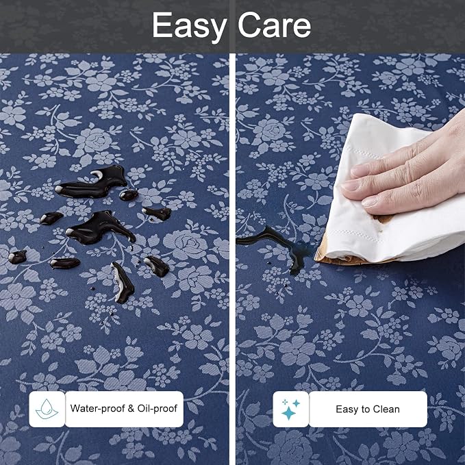 Smiry Rectangle Waterproof Heavy Duty Vinyl Tablecloths, 60 x 140 Inch | Wipeable Washable Floral Embossed Table Cover for Kitchen and Dining Room, Indoor & Outdoor Use, Navy Blue - Image 4