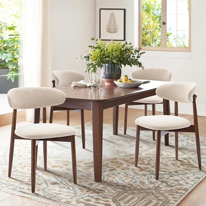 COLAMY Wooden Dining Chairs Set of 4, Modern Fabric Upholstered Kitchen Side Chairs, Farmhouse Dining Room Chair with Foot Pegs, Beige by COLAMYHOME
