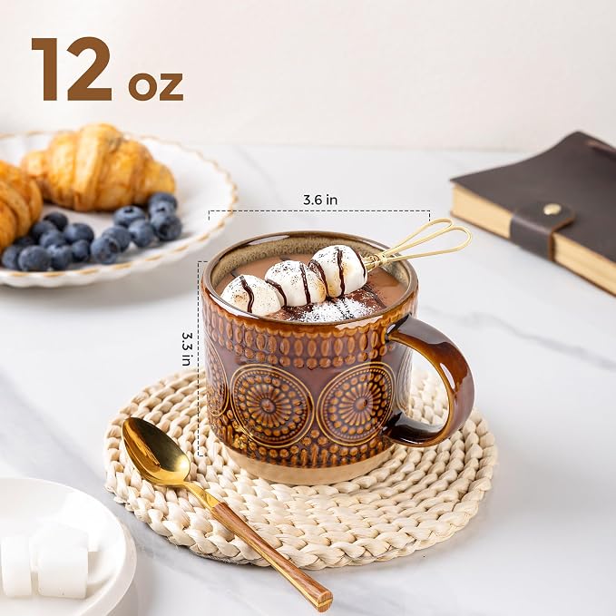 GBhome 12OZ Stackable Coffee Mugs, Ceramic Coffee Mugs with Texture Patterns for Man,Woman,Dad,Mom, Modern Coffee Mugs Set of 4 for Latte/Cappuccino/Cocoa. Dishwasher&Microwave Safe - Image 2