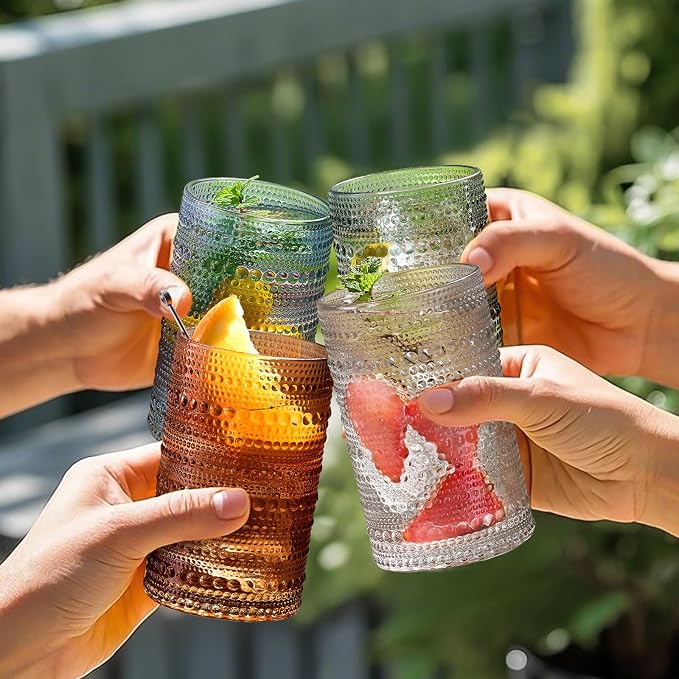 Colored Hobnail Drinking Glasses Set of 6, 12oz Vintage Kitchen Glassware, Embossed Beaded Glass Cups, Water Glasses, Colorful Water Tumbler for Cocktail, Juice, Various Mixed Drink (Dishwasher Safe) - Image 7