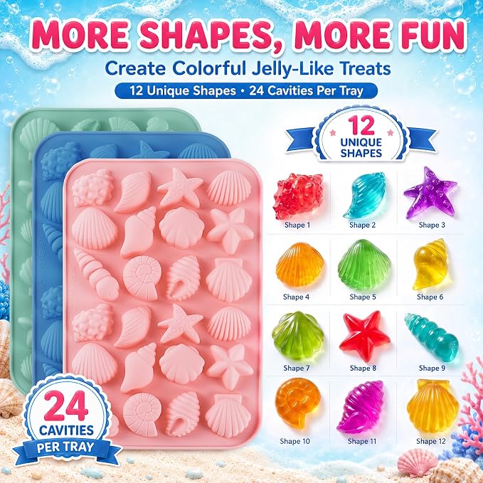 3Pcs Seashell Chocolate Molds, Ocean Themed Cake Baking Molds for Candy Fondant, 24-Cavity Silicone Mold for Cookies, Cupcake Toppers and DIY Cake Decorating - Image 3