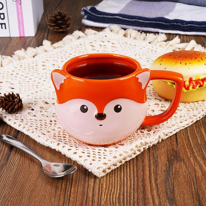 Fox Mug 14 oz Cute Ceramic Coffee Mug 3D Porcelain Tea Mug for Women Kawaii Cup Fox Gifts for Women Christmas Gifts Housewarming Holiday Birthday Gifts for Mom Kids Men Friend Orange - Image 5