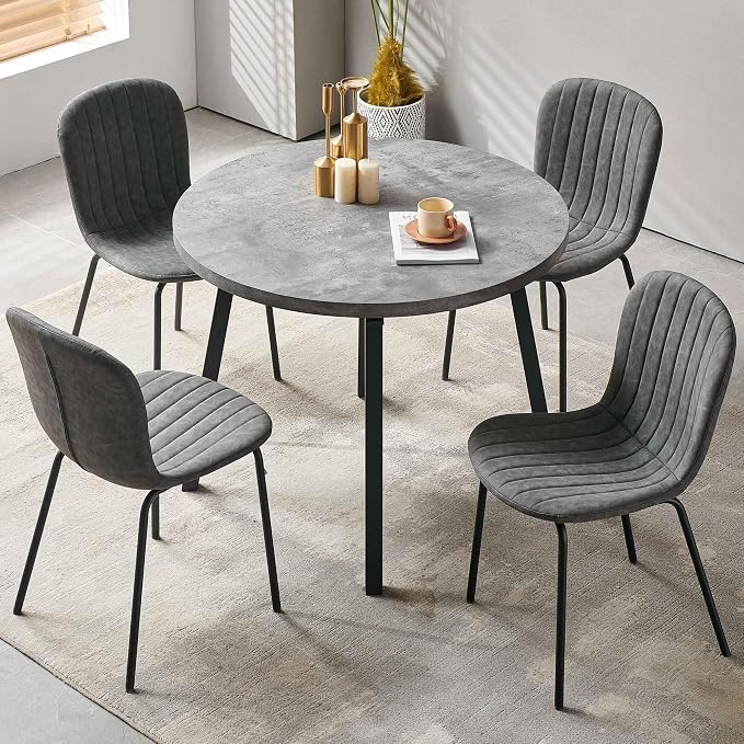 Dining Chairs Set of 4, Modern Mid Century Faux Leather Dining Room Chairs with Black Metal Legs, Comfortable Armless Side Kitchen Chair for Home, Living Room, Bedroom, Restaurant, Dark Grey - Image 8