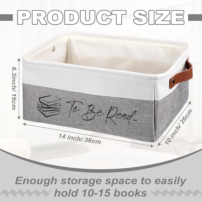 Marsui Book Lover Gifts TBR Book Storage Basket to Be Read List Storage Bin Bookish Accessories Bookworm Gift for Club Members Student Teacher Reading Accessories (White and Gray,Tbr) - Image 2
