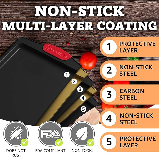 Premium Non-Stick Baking Sheets Set of 3 - Deluxe BPA Free, Easy to Clean Racks w/Silicone Handles - Bakeware Pans for Cooking Baking Roasting - Lets You Bake The Perfect Cookie or Pastry Every Time - Image 4