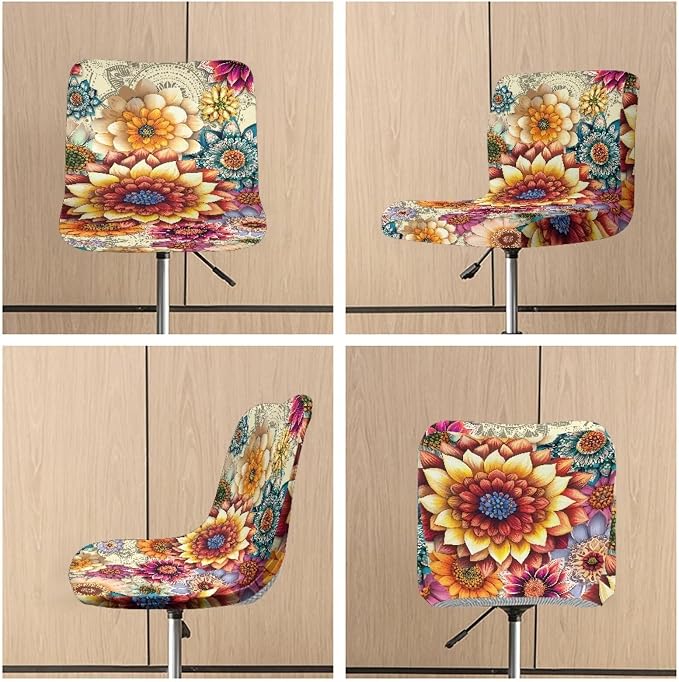 Bohemian Flowers Pattern Bar Stool Covers, 2 Pcs Bar Stool Covers with Backs Washable Soft Decorative Dining Chair Covers for Dining Room Cafe Kitchen - Image 6