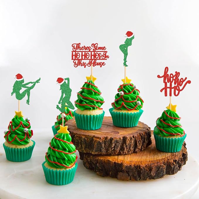 24pcs Christmas Decorations Ho Ho Hos in This House Cupcake Cupcake Toppers Birthday Party Decorations Bachelorette Party Decorations Merry Christmas Theme Party Decoration - Image 2