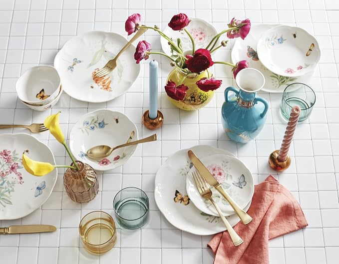 Lenox Dinnerware Set, Butterfly Meadow 28-Piece Set, Service For 4, Porcelain Plates With Scalloped Edges, Plates And Bowls Sets, Microwave Safe, Dishwasher Safe, Home & Kitchen (28 Piece, Assorted) - Image 11