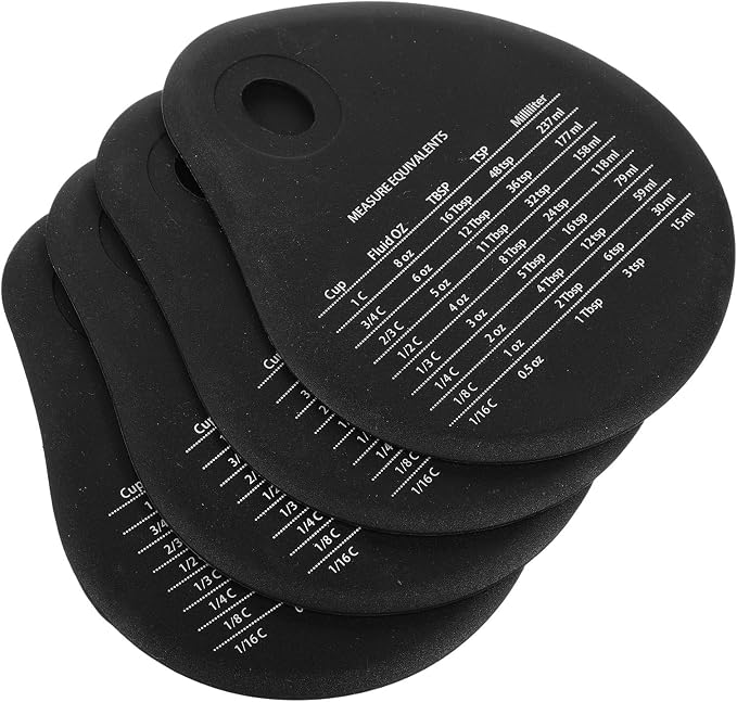 4pcs Black Silicone Baking Cutter Tool with Precise Measurement and Pastry Shaping Features Includes Kitchen Measurement Conversion Chart for Accurate Baking Preparation by JEWEDECO