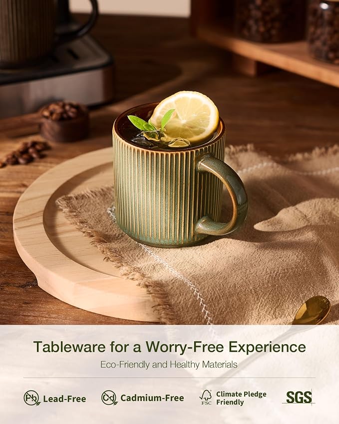 famiware Coffee Mug Set for 6, Star 12 oz Catering Mugs Cup Set with Handle for Coffee, Tea, Cocoa, Milk - Ceramic Stoneware Drinkware Set, Moss Cocoa - Image 3