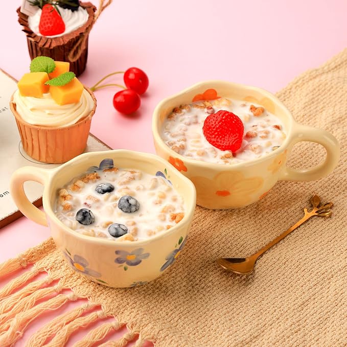 VanEnjoy Ceramic Cup, Cute Coffee Mug, Strawberry Mug, Aesthetic Coffee Mug, Retro Flower Mug, Ceramic Tea, 10oz/300ml for Tea Coffee, Milk and Oatmeal - Image 4