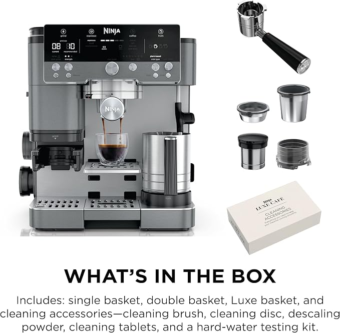 Ninja Luxe Café Premier Espresso & Rapid Cold Brew, Gunmetal, ES601GM | Drip Coffee, Built-in Coffee Grinder, Hands-Free Milk Frother, Assisted Tamper for Cappuccinos & Lattes - Image 9