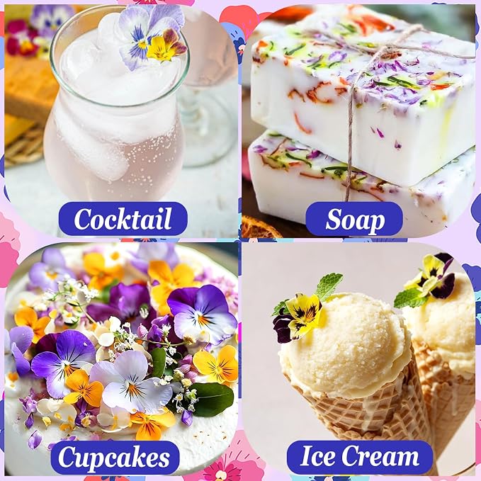 80Pcs Natural Dried Pressed Edible Flowers for Cocktails & Cake Decorating | 8 Kinds Food Grade Flowers· Perfect for Drinks, Cake Topper & Crafts· Wedding & Party· Vibrant Natural Colors - Image 5