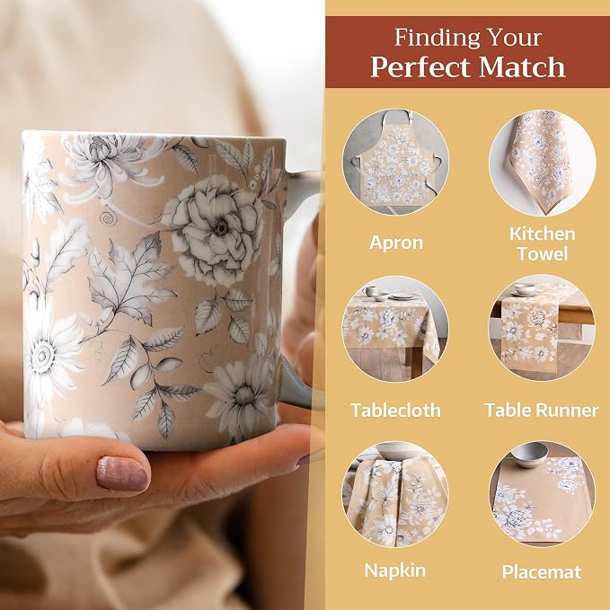 Maison d' Hermine Coffee Mug with Handles Tea Cups (15 Ounce, Pack of 1) | Fine Bone China Coffee Mugs for Hot Beverages Cappuccino Latte Home Restaurant Spring Summer -Pretty Autumn - Pretty Mono - Image 6