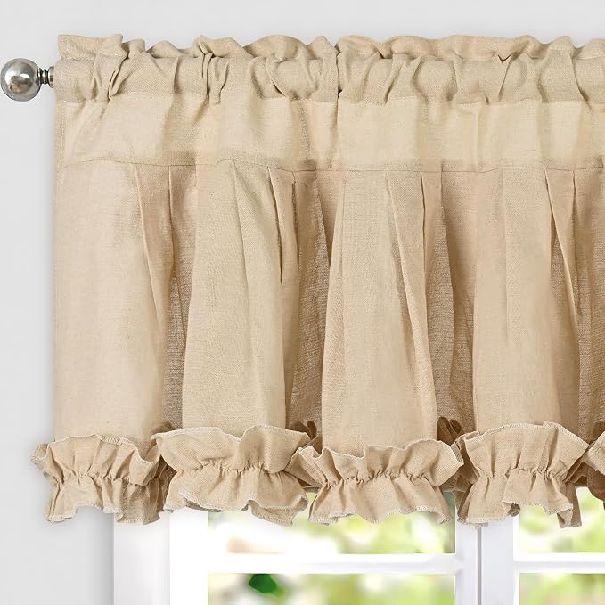 Likiyol Linen Valances for Windows Farmhouse Window Valances with Ruffle Rustic Country Light Filtering Kitchen Valance Curtains Rod Pocket Valance for Bathroom Cafe, Linen, 52" W X 18" L - Image 5