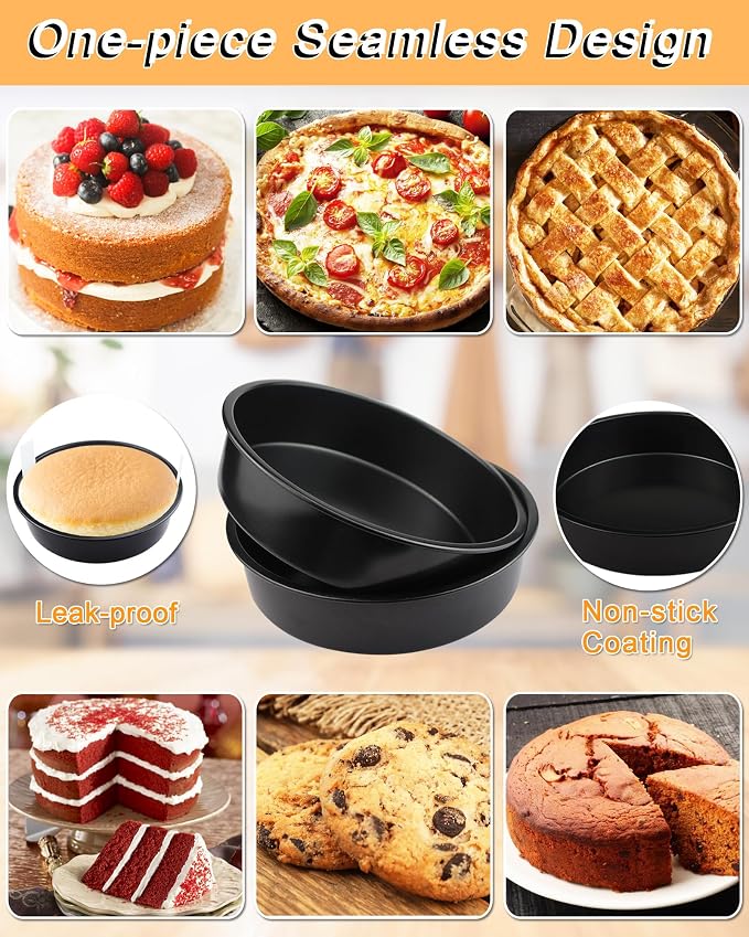 8" Round Cake Pan Set (3-Pack) with100 Parchment Papers,Non-Stick Layer Pan | Heavy-duty carbon steel delivers 450°F even heating, flawless release, and effortless warm-water cleanup - Image 7