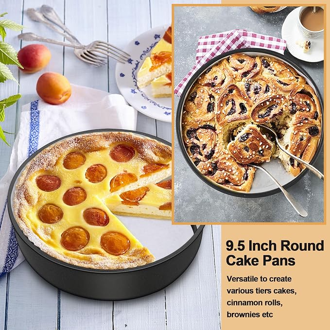 E-far 9.5 Inch Cake Pans Set of 2, Nonstick Stainless Steel Small Round Baking Pans with Parchment Paper & Side Liner Roll, Stainless Steel Core & Non-toxic Coating, Straight Side & 2 Inch Deep - Image 4