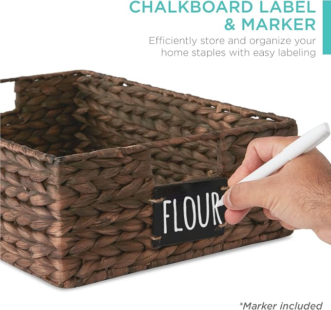 Best Choice Products Set of 4 16x12in Large Water Hyacinth Pantry Baskets, Woven Organizers w/Chalkboard Label, Chalk Marker - Brown - Image 2
