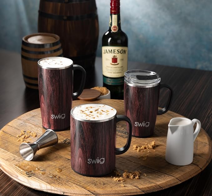 Swig Life 22oz Insulated Travel Mug with Handle & Lid, Bourbon Barrel | Triple Insulated Stainless Steel - Handle & Lid Included - Keeps Coffee Hot or Cold - Cup Holder Friendly - Image 3