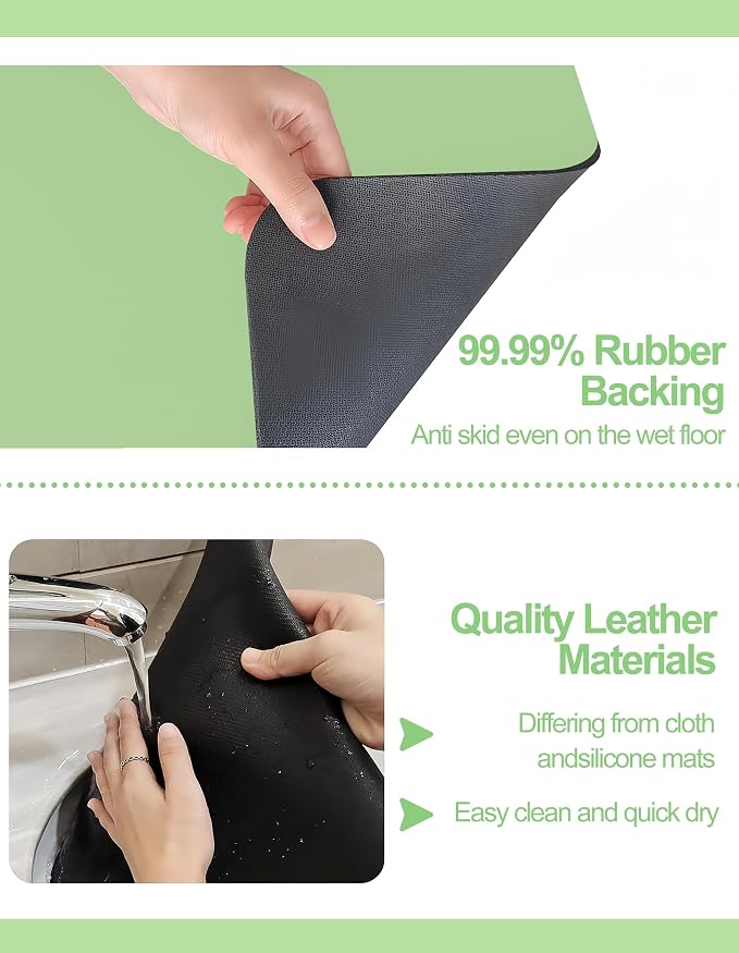 Dish Drying Mat for Kitchen Counter, 12"x19" Pad with Rubber Backed (Green) | Hide Stain Anti Absorbent for Kitchen Counter, Non-slip Drying Mat for Coffee Machine Dish Rack - Image 4
