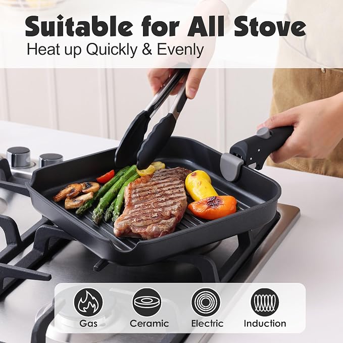 SENSARTE 17 Piece Nonstick Detachable Handle Pots and Pans Set Black | Removable Handle Cookware Set, Induction Cookware Set with Removable Handle, Healthy Non Stick for RV, Dishwasher ＆ Oven Safe - Image 6