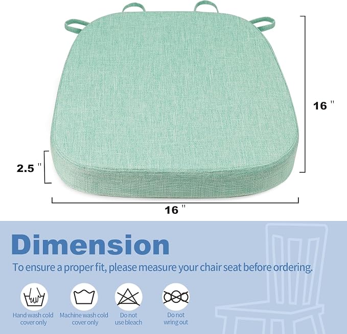 BUYUE Thickened 2.5" Dining Chair Cushions Set of 4, U-Shape High Density Foam Comfortable Chair Pads for Kitchen, Slip Resistant Indoor Seat Cushions (4 PCS, Light Green) - Image 3