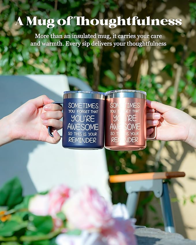 Inspirational Coffee Mug for Men, 12oz Insulated Stainless Steel Mug with Handle & 2 Lids – Sometimes You Forget You’re Awesome, Birthday & Appreciation Gift for Dad, Husband, Him, Navy Blue - Image 8