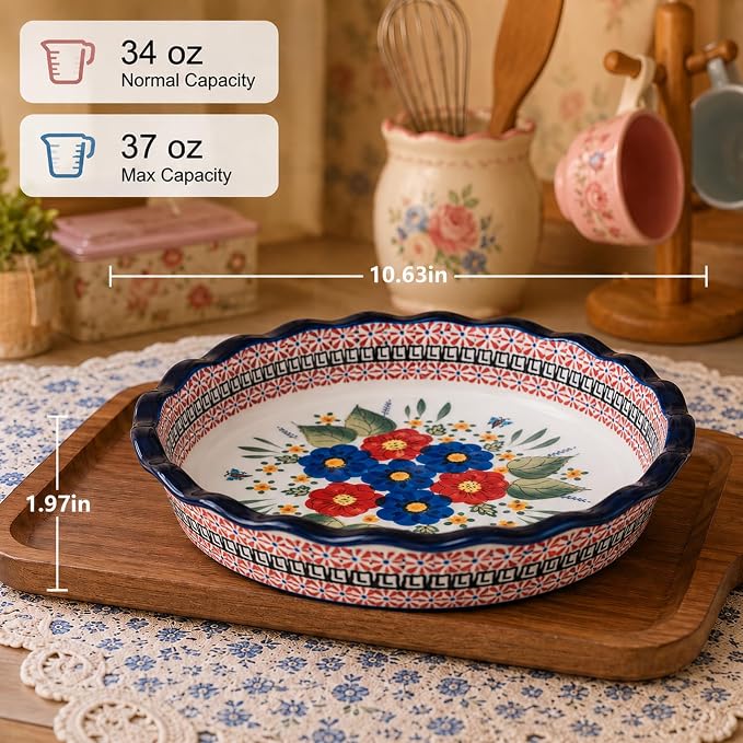 Ceramic Pie Pan for Baking, 10.6 in Hand-Painted Pie Plate for Cooking, 37 oz Deep Dish Pie Pans, Non-Stick Pie Dishes for Apple Pie, Tart, Pizza, Quiche, Oven & Dishwasher Safe, Lead-Free, White - Image 3