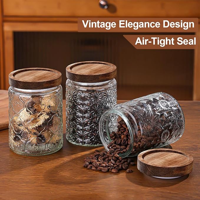 34 OZ Vintage Glass Jar with Lid, Airtight Food Storage Canisters with Bamboo for Kitchen Counter Pantry, Ideal for Coffee, Candy, Tea, Oats, Sugar, Cookies Decorative Jars-Sunflower - Image 5