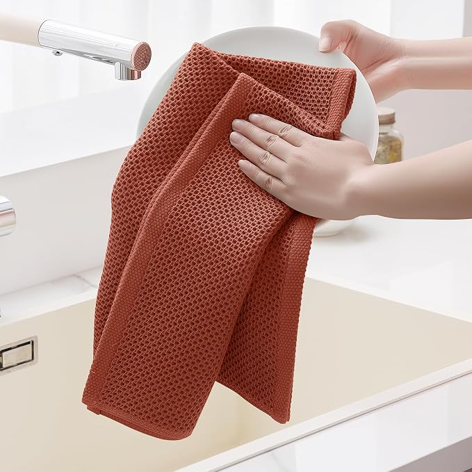 Homaxy 100% Cotton Oversized Waffle Weave Kitchen Towels 8-Pack, Rust | 20 x 28 Inches, Ultra Soft Absorbent Dish Towels, Quick Drying Large Cleaning Towels - Image 4