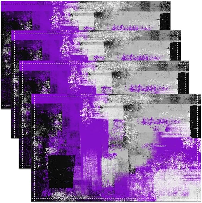Feelyou Purple Grey Table Place Mats, Boys Girls 18"x12" Abstract Geometric Placemats Set of 4 for Kids Geometric Placemat for Kitchen Dining Table Decor Indoor Outdoor Buffalo Check by Feelyou