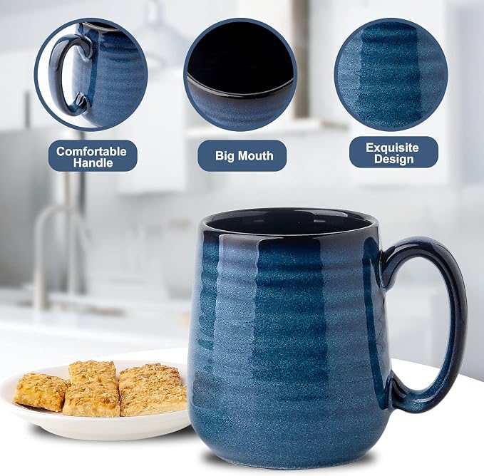 Coffee Mugs, 15 Ounce Ceramic Coffee Mug Set of 6, Reactive Glaze Tea Cups with Handle for Milk, Hot Cocos, Latte, Cappuccino, Blue Cup Gift for Man and Women, Dishwasher and Microwave Safe - Image 4