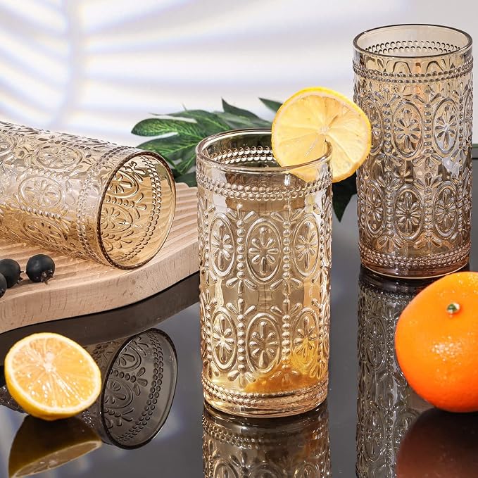 Darlion Amber Drinking Glasses, Vintage Glassware, 12oz Highball Glasses | Lead-Free Glass, Food Grade Glass, Durable&Sturdy, Vintage Decoration - Image 5