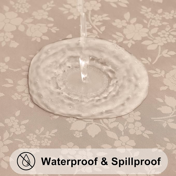 Smiry Rectangle Waterproof Heavy Duty Vinyl Tablecloths, 52 x 70 Inch | Wipeable Washable Floral Embossed Table Cover for Kitchen and Dining Room, Indoor & Outdoor Use, Khaki - Image 2