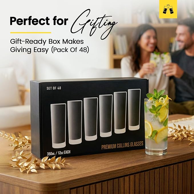 LEMONSODA Premium Highball 12oz/15oz Glass Sets - Elegant Tom Collins Glasses - Tall Water Drinking Glasses - Bar Glassware for Mojito, Whiskey, Cocktail (12oz, Set of 48) - Image 9