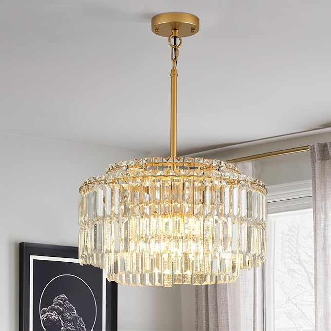 Modern 17.6“ Gold Crystal Chandelier Ceiling Light Fixtures for Dining Room Luxury Glam 8-Light Crystal Chandeliers Lighting for Bedroom Entryway Hallway Living Room Kitchen Island Foyer - Image 9