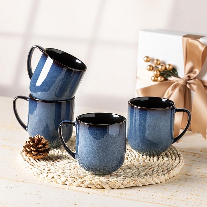 LERATIO 12OZ Ceramic Coffee Mugs Set of 6, Large Porcelain Coffee Cups With Large Handle For Latte,Cappuccino,Milk,Cocoa,|Dishwasher&Microwave Safe Mug Sets,Ideal for Man,Woman,Dad, Mom-Blue - Image 6