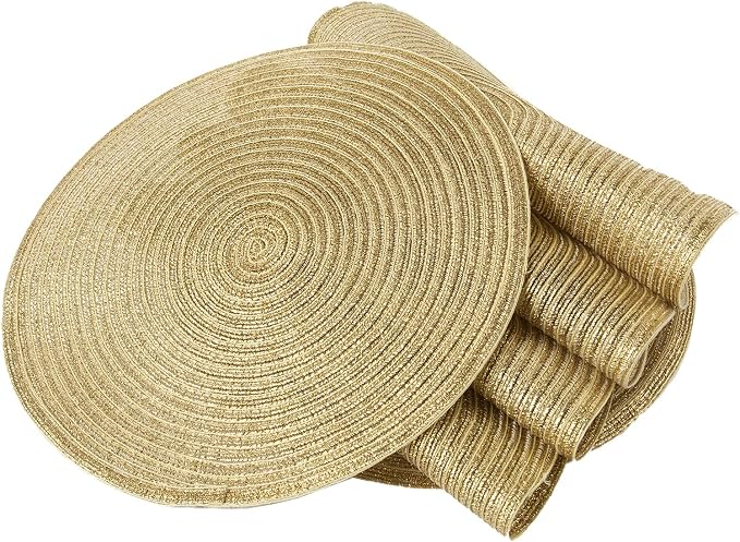 SHACOS Glitter Gold Round Braided Placemats Set of 8 Sparkle Washable 15 inch Round Table Mats Woven Place Mats for Christmas Party Dining Table Decor (Gold, 8) - Image 7