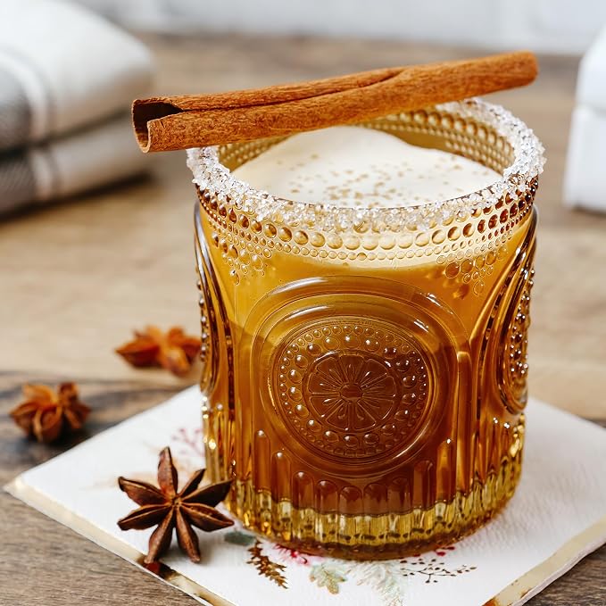 Vintage Amber Drinking Glasses Set of 6 by Kate Aspen - 10 oz Ribbed Glassware for Drinking Water, Juice, Cocktail Glasses - Ribbed Glass Cups Set, Iced Coffee Cup, Kitchen Drinkware or Home Bar by KateAspen