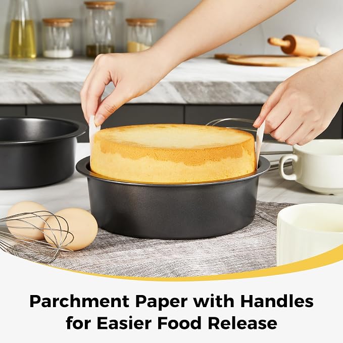 6 Inch Round Cake Pan Set for Baking with Healthy Parchment Paper, Nonstick Deeper Circle Cake Pans with Wider Grips, 3 Pieces Premium Layer Cake Tin, Cheesecake Mold, Huty Duty - Grey - Image 4