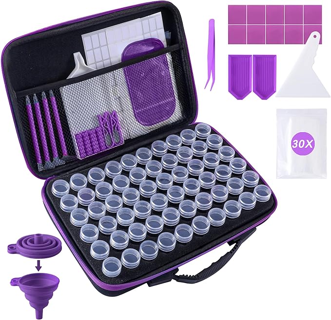 LYMUSUMI Diamond Art Storage Containers 60 Slots Diamond Painting Accessories and Tools Portable Bead Organizer Boxes for Adults（Purple）