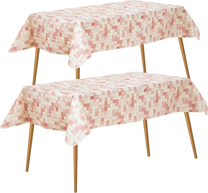 FIFTY FEET 84X60 Inch Rectangle Tablecloth, Vinyl Tablecloth with Flannel Backing Waterproof Table Cloth, Spill Proof Picnic Table Cover for Outdoor/Indoor/Camping/Dining(Red Plaid) - 2 Packs by FIFTYFEET